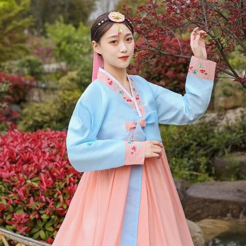Korean Traditional for Female Palace Embroidered Wedding Loose Party Dance Hanbok Folk Costume Dance Stage Performing Dress