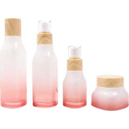 Stock 40ml 100ml 120ML Mist Spray Bottle Gradient Pink Square 50g Glass Jar Cosmetic Refillable Lotion Pump Plug Bottle 10pcs