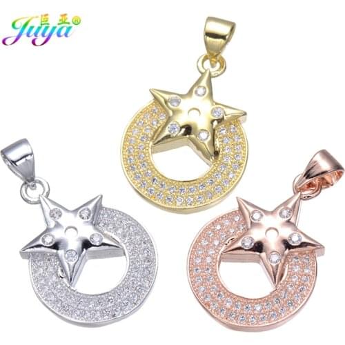 Handmade Jewelry Components Gold/Rose Gold Cubic Zirconia Star Round Charm Pendants For Women Men Fashion Jewelry Making