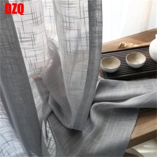 Customized Thick Cross Gray Cotton Linen Tulle Curtain Finished Pure Curtain Fabric Bedroom Living Room Floor Window