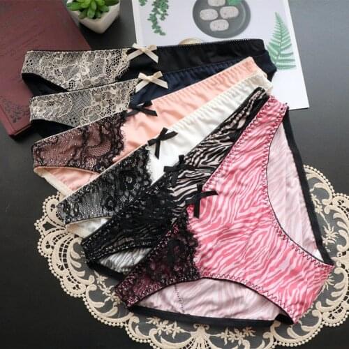 Zebra Silk Girl Lace Underwear Womens Low Waist Sexy Lingerie Comfortable Briefs Cotton Seamless Transparent Panties Breathable