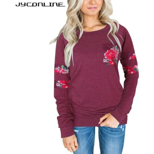 JYConline Autumn Long Sleeve Floral Print Women T Shirt Female Tops Harajuku Tee Shirt Femme Casual T-shirts For Women Blusas