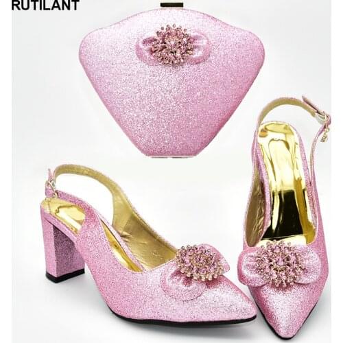 Latest Italian Shoes with Matching Bags for Women Block Heel Shoes Elegant Women Wedding Pumps with Purse Women Shoes High Heel