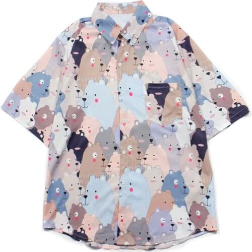 Summer new style Korean retro cartoon print loose all-match short-sleeved shirt women