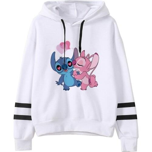 Kawaii Stitch Kiss Hoodies Women Funny Cartoon Lilo Stitch Graphic Streetwear Anime Unisex Korean Style Sweatshirts Female 2021