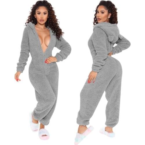 Women Plush Fluffy Tracksuit Velvet Hoodies Jumpsuits Zipper Hooded Bodysuit Winter Autumn Oversized Streetwear Sleepwear 5XL