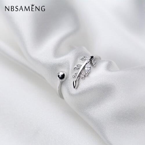New 100% 925 Sterling Silver Wedding Rings For Women Engagement Crystal Leaves Ring Accessories Jewellery Adjustable