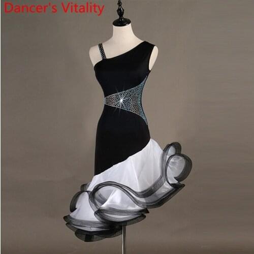 Womens Diamond Latin Dance Sleeveless Tango Dance Dress Modern Dance / Cha Cha / Rumba Competition Dress