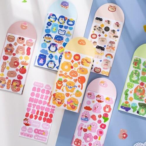 2 Sheets/pack Cute Animals Stickers Scrapbooking Diary Stationery Album Stickers Labels School Office Supplies