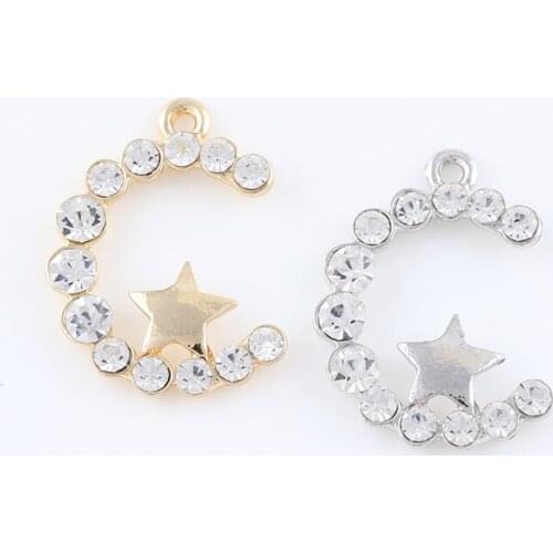 20Pcs/lot Vintage Alloy Metal Moon Star Charms Pendant Handmade Crystal Jewelry Findings 29*21mm