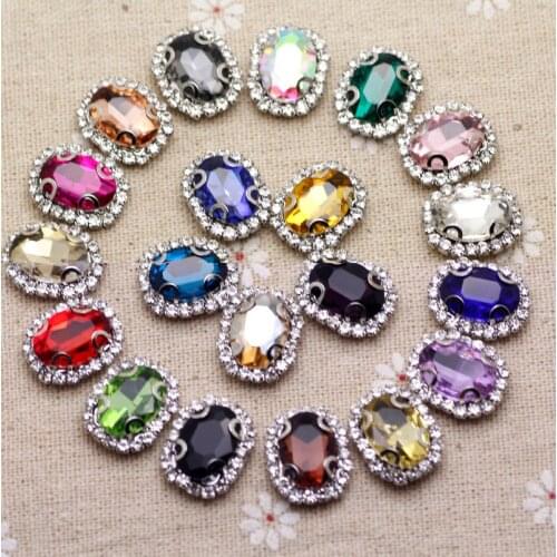 20pcs 10*14mm Crystal Mix Color oval Sew On Rhinestone With Claw Setting Silver Back Fancy Stone With Metal Claw With Holes