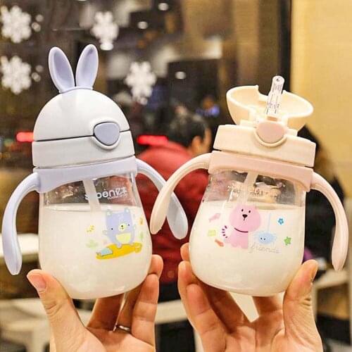 280ml Cute Rabbite Baby Feeding Cup with a Straw BPA Free Children Learn Feeding Drinking Handle Kids Water Bottles Training Cup