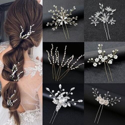 Bride Wedding Hair Accessories Pearl Hair Pins and Clips Luxury Crystal Hairpins Hair Sticks Forks for Women Hair Jewelry