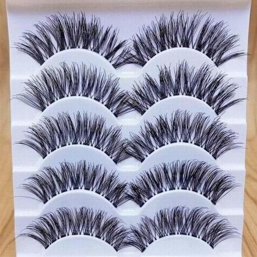 5 Pairs Makeup Handmade Natural Long Volume False Eyelashes Lashes Extensions Suitable for party, wedding and daily use. remover