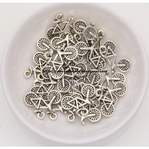 50Pcs/Lot) Zinc Alloy Tibetan Silver European Charm Bicycle-Shape Pendant Size 19X14mm AD2799B