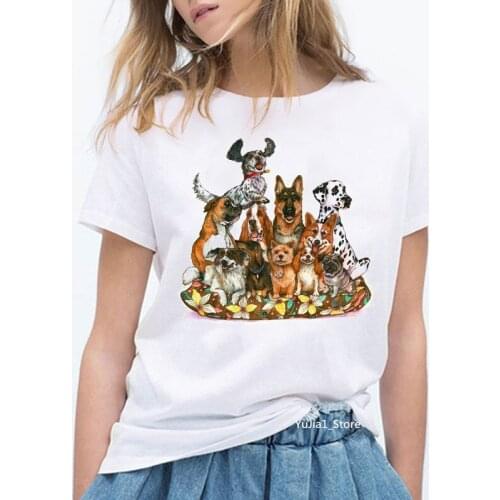 A group of dogs Fox Terrier print vintage t shirt women clothes 2021 summer top female t-shirt white dog lover gift tees