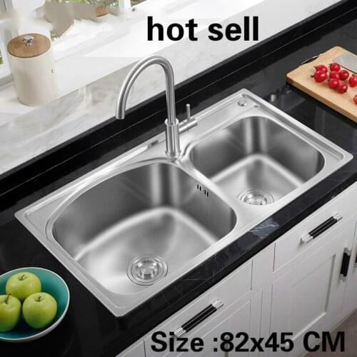 Free shipping Food grade 304 stainless steel standard kitchen sink double trough washing bowl hot sell 82x45 CM