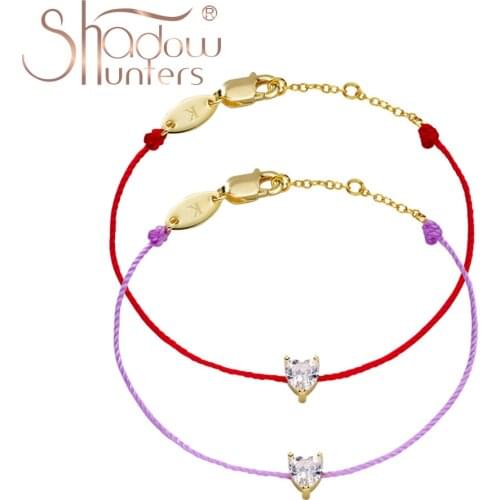 SHADOWHUNTERS Real 925 Sterling Silver Trendy Women String Bracelet With Heart Shape CZ Charm Gold Color Chain Jewelry For Lover