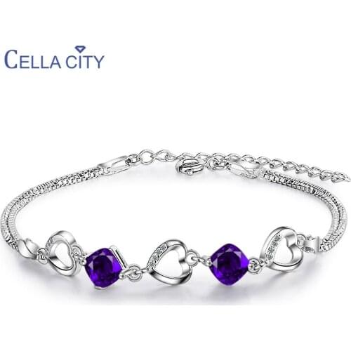 Cellacity Geometry Amethyst Silver 925 Jewelry Gemstones Bracelet for Women Heart shaped Trendy Party Female Gifts Wholesale