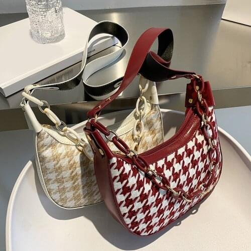 Designer Women Houndstooth Pattern Printing Shoulder Crossbody Messenger Hobos Bag Ladies Vintage Zipper Chain Purse Handbags