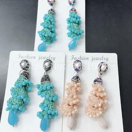 Tassel long style laminated crystal dance skirt earrings fashion simplicity and simplicity