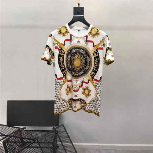 Europe Style Mens High quality diamonds Tee Tops Hot Fashion Retro print casual T-shirt A399