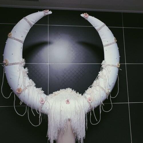 Bar dj ds white horns headdress Cosplay party stage show hats halloween costumes party dropshiping