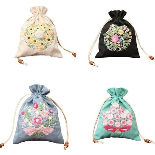 Cotton linen Pouch Bag Embroidery Kit, Laundry Bag, Nursery Decor, Toy Storage Bag, Bread Bag - 22 x 17 cm