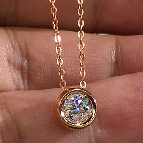 14K Rose Gold Women Pendants Necklaces Moissanite Diamond 0.5 1 2 3 4 5 Carat Round Bubbles Wedding Anniversary Engagement Party