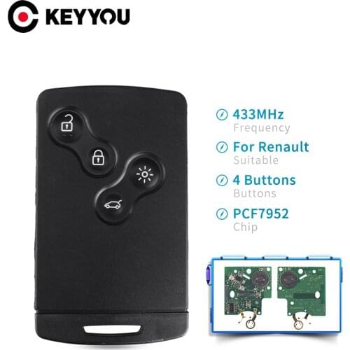 KEYYOU 5pcs For Renault Megane Laguna fit Koleos CLIO 2008-2016 433MHz PCF7952 Chip 4 Buttons Car Remote Control Key Smart Card