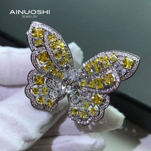 AINUOSHI Luxury 6x9.5mm Pear-shaped SONA Diamond Engagement Rings Gift For 925 Sterling Silver Exquisite Butterfly Rings