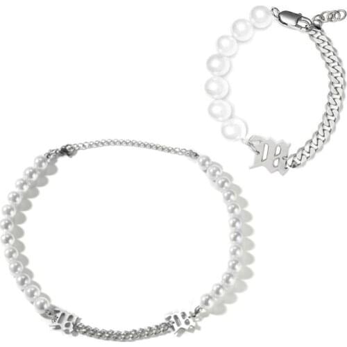 667E 2Pcs Women White Pearl Metal Choker Bracelet Necklace Statement Jewelry Set