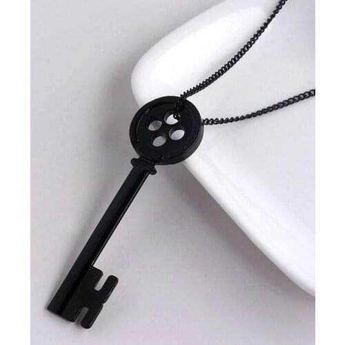 Coraline Necklace Pendants Black Button Key Skull Retro Black Treasure Chest Key Heart Choker Keychain Personality Halloween
