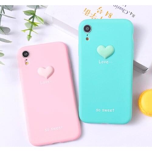 Korea Cute 3D Lovely heart candy silicone Pink phone case for iphone X XR XS MAX 6 7 8 plus cover letters phone case