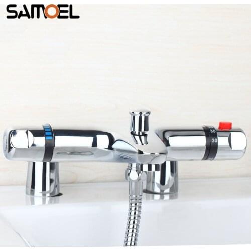 Brass Deck-mounted Thermostatic mixing valve Temperature Constant Control Two Hole Bathtub Faucet Tap Thermostat Valve TR533