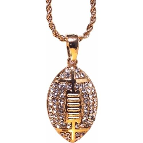 Copper Rugby Pendant Necklace Sports Athletic Fans Necklace Cubic Zirconia Crystal Charm Necklaces Hip-hop Punk Fitness Jewelry