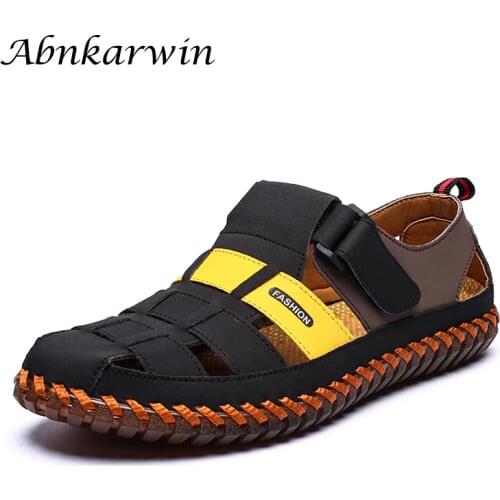 Leather Slip On Mens Sandals Sandalias Hombre Summer Shoes Sandal Sandles Casual Breathable Fashion Outdoor Plus Size Closed Toe