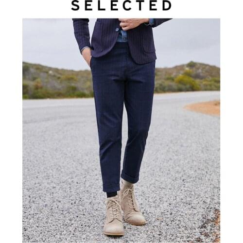 SELECTED Mens Slim Fit Plaid Business Casual Cropped Pants S|419314555