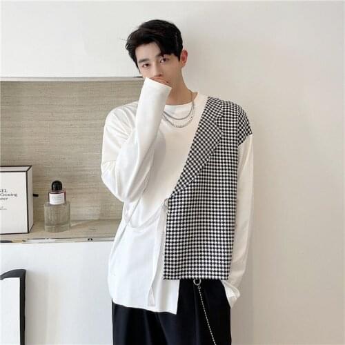 2021 Mens Long Sleeve Top Irregular Sweatershirts Design Stitching Hoodies Retro Loose Casual Pullover White/black Coats M-XL