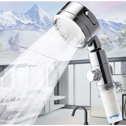 Bath Skin Care High Pressure 3 Modes Shower Head with Stop Button Water Saving Replaceable Filter Spray Nozzle Silver