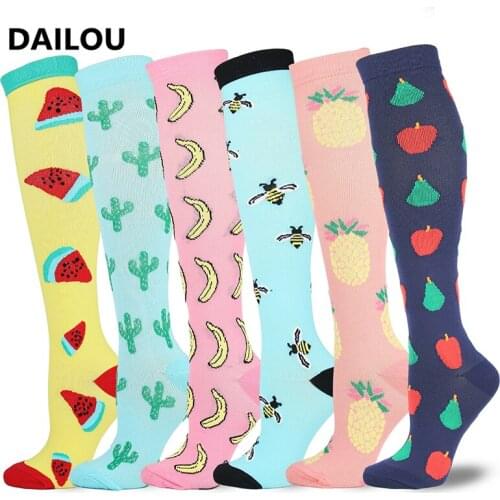 Leg Support Stretch Compression Socks Women Outdoor Sport Fruits Pattern Below Knee High Socks Nursing Calf Socks Christmas gift