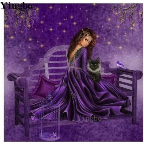 New diamond embroidery woman mosaic diamond paintings full square round drill stitch cross 5d art rhinestone black cat