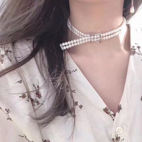 New Fashion 2 layer Wedding Brida Jewelry pearl Necklaces choker Cubic Zircon Micro Pave Setting Women Party Accessories