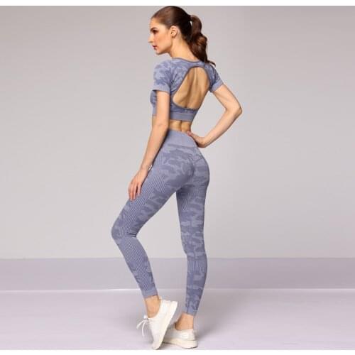 New Womens Tracksuit Leopard Seamless Leggings Yoga Set Fitness Suit In Spring And Summer Push Up Sports Short Sleeve