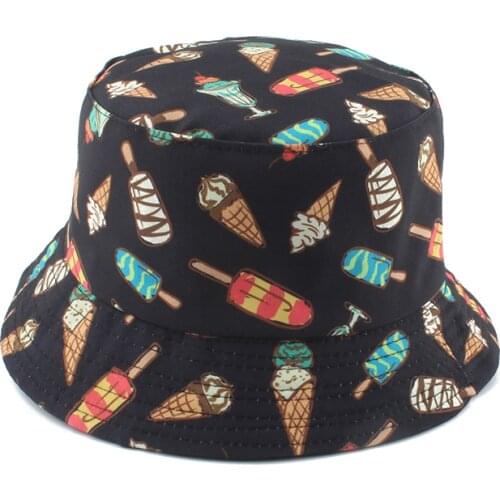 Summer Ice Cream Print Panama Bucket Hats For Women Fashion Reversible Bob Chapeau Femme Hip hop Cap Gorro Men Fisherman Hat