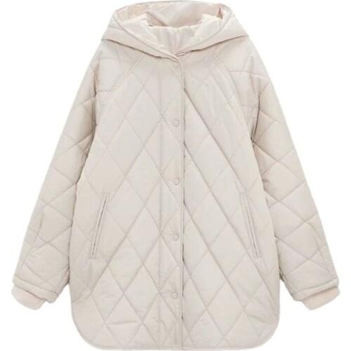 Autumn Winter Parka Coat Women Plaid Hooded Jackets Coat Casual Solid Long Sleeved Long Jacket Loose Cotton Warm Outerwear