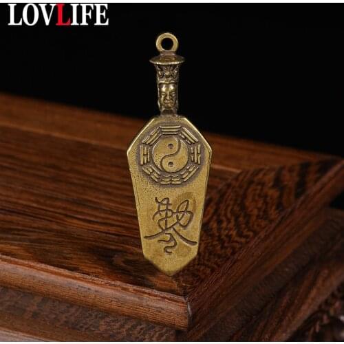 Antique Brass Chinese Taoist Gossip Amulet Keychain Pendant Jewelry Religious Peace Sword Lucky Feng Shui Car Key Chain Hangings