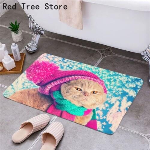 Anti Slip Bath Mat Bathroom Carpet Rug Floor Cute Cat Pets 3D Printed Water Absorption Living Room Toilet Door Entrance Cover