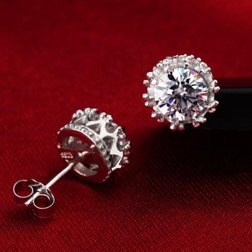 Stud Earrings for Women Fashion Clear Zircon Crystal Simple Crown Romantic Bridal Jewelry Silver Color Trend Gift for Female