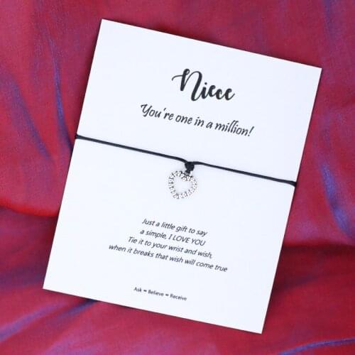 You're One In A Million Niece Wish Bracelet Heart Charm Niece String Bracelet Niece Jewelry Gift for Women Men My Niece Bracelet